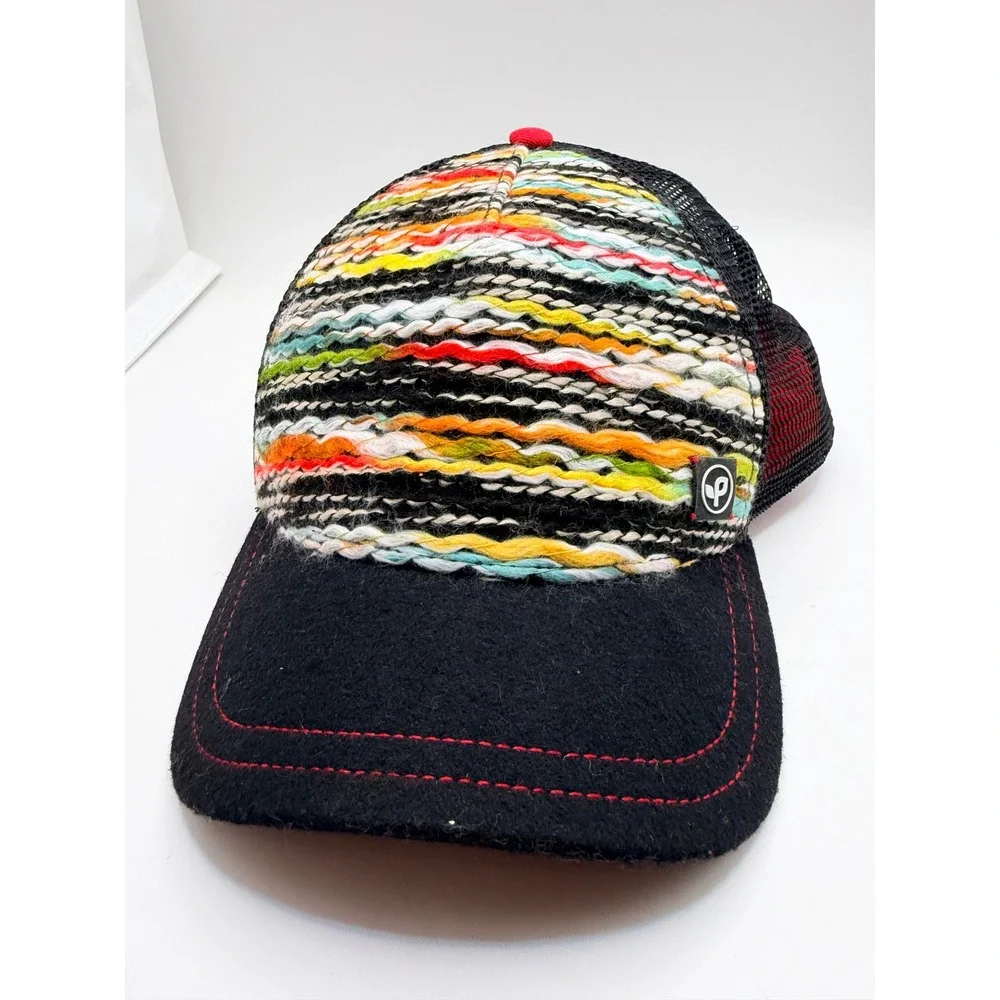 Pistil Trucker Hat Womens OS Black Multicolor Knit Wool Blend Mesh Snapback